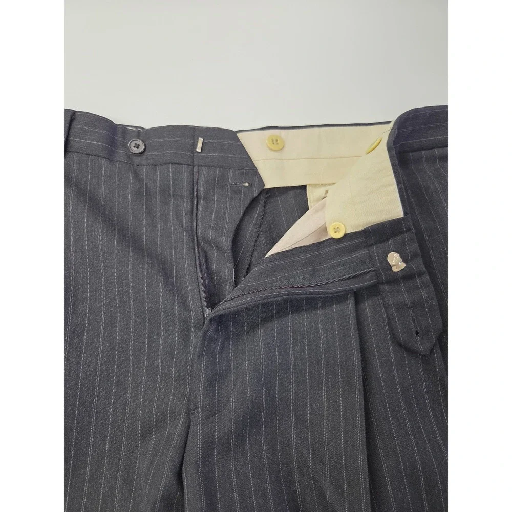 Oliver Robert Vance Ltd Mens Suit 44L Super 100s Wool Pinstripe Double Breasted